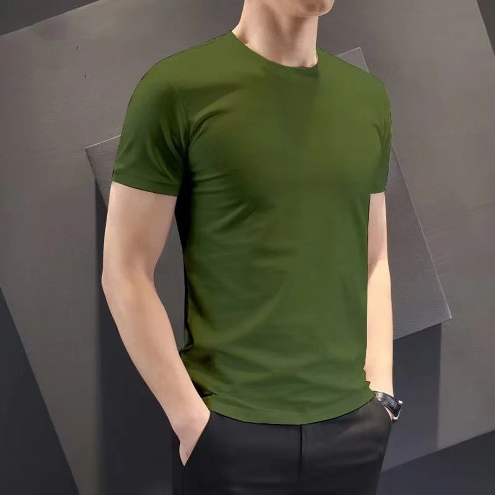 Affordable Brand New T Shirt Men T Shirt Solid Trendy Bottoming Round Neck
