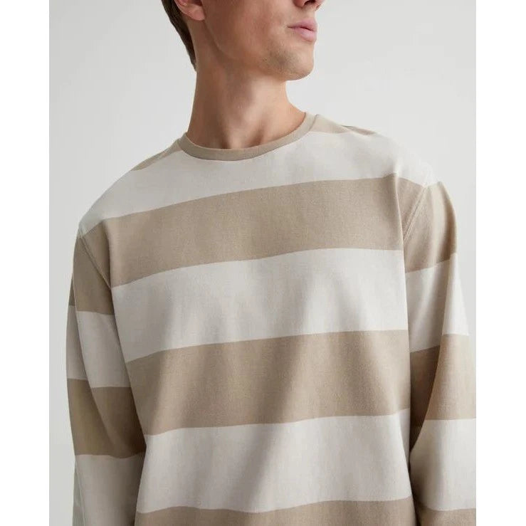 AG Adriano Goldschmied Wade Long Sleeve Crew Mens XS Beige Striped Pullover