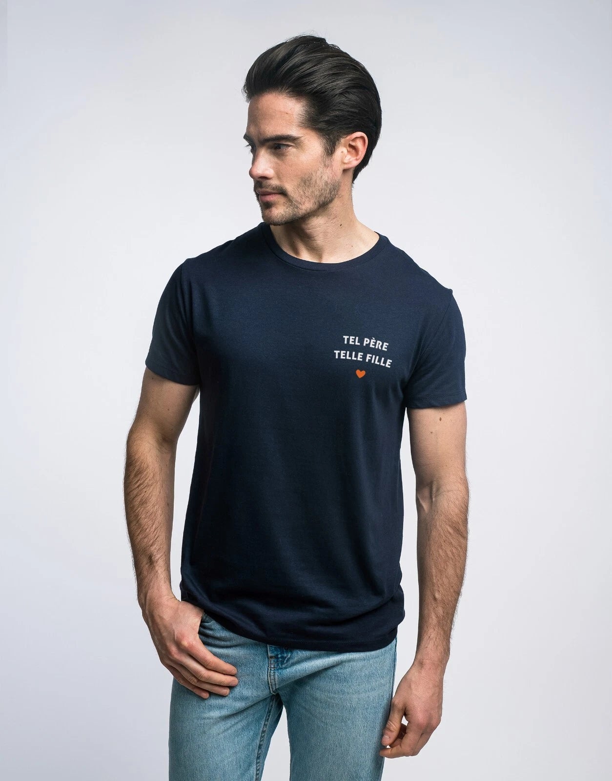 Men's Short Sleeve T-Shirt Like Father Like Daughter Heart Navy Blue