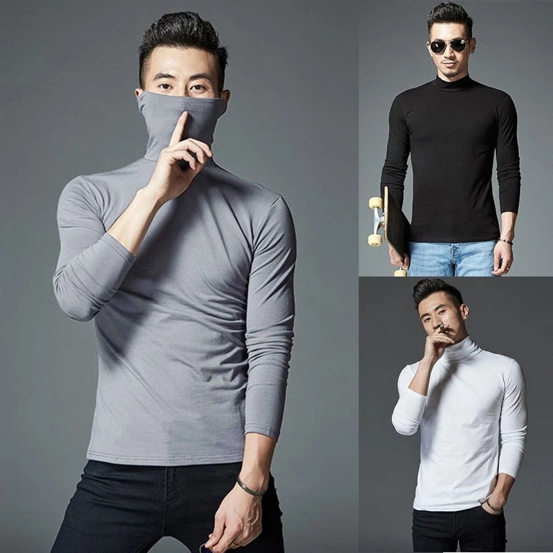 Modern Men's Casual Turtleneck Long Sleeve Pullover T Shirt in Solid Color