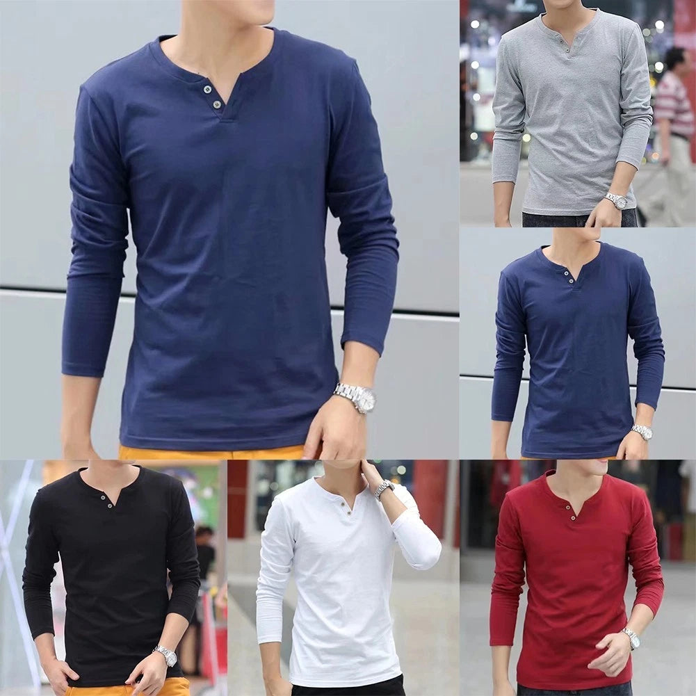 Stylish Daily Homes Top T-Shirt Button Slim Tops Bottoming Long-Sleeve