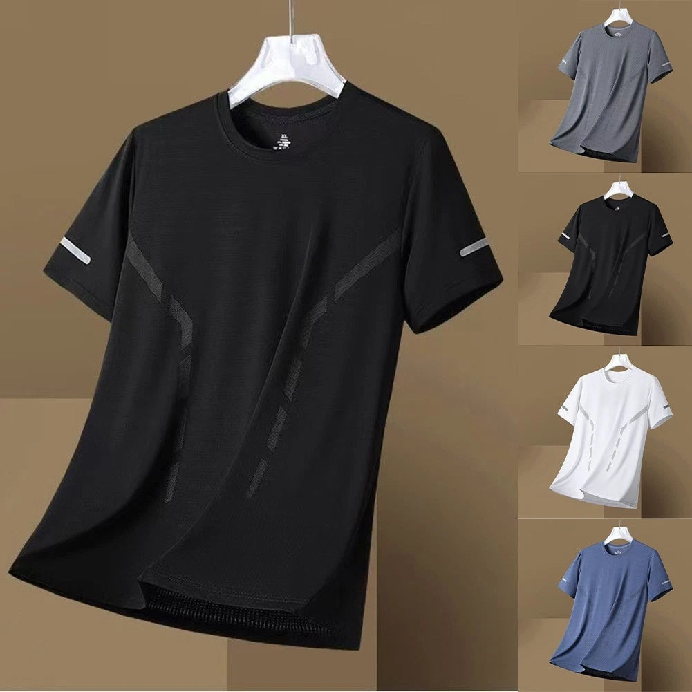 Men's Loose Ice Silk T Shirt Short Sleeve Quick Dry Sports Top for Daily Wear