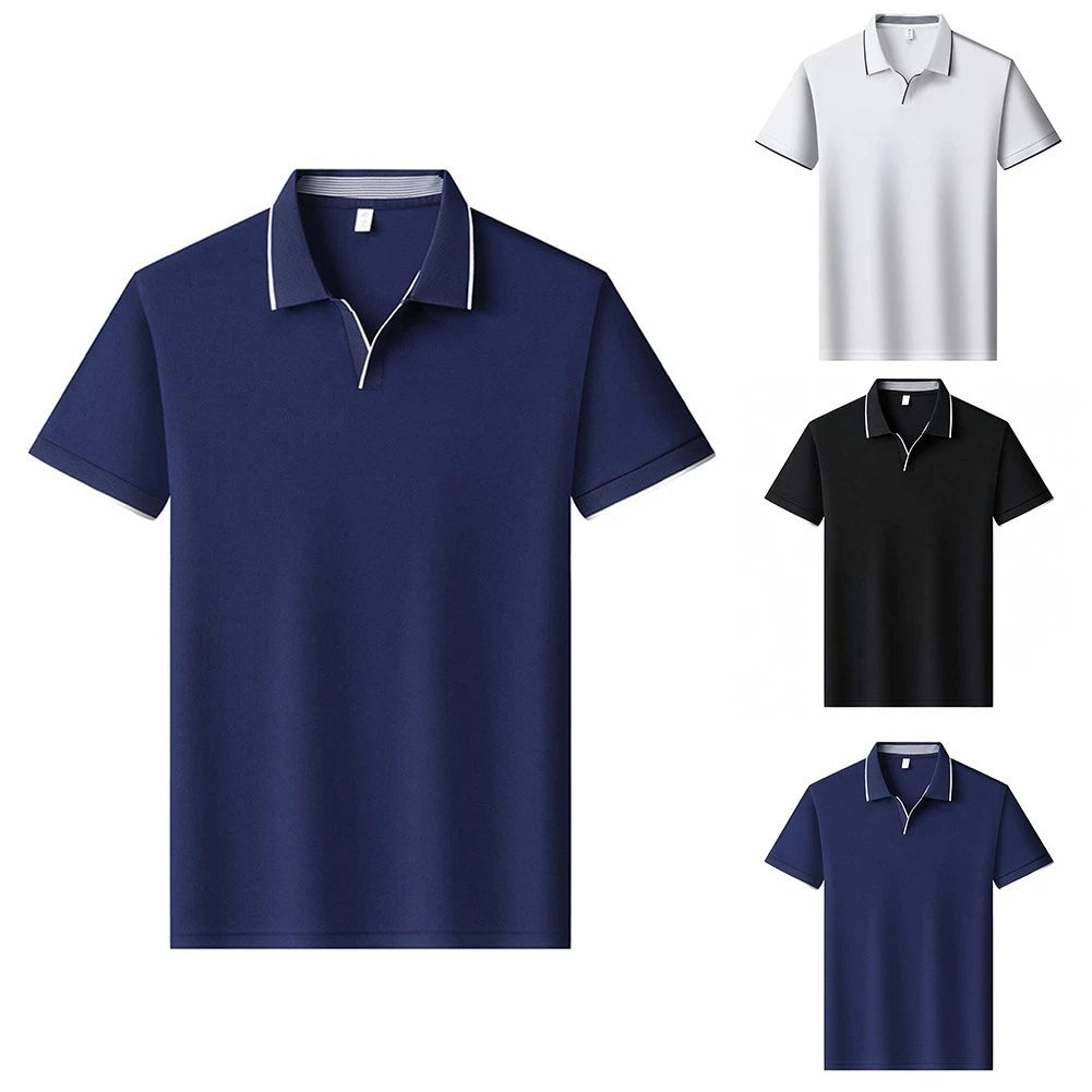 Men's Contrast Trim V Neck Lapel T Shirt Short Sleeve Business Daily Wear L-4XL