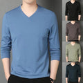 Trendy Men's Casual Long Sleeve T Shirt with V Neck for Muscle Workout