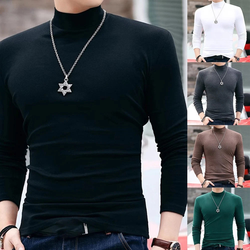 Mens Classic Pullovers with a Stylish Half Turtleneck and Long Sleeves