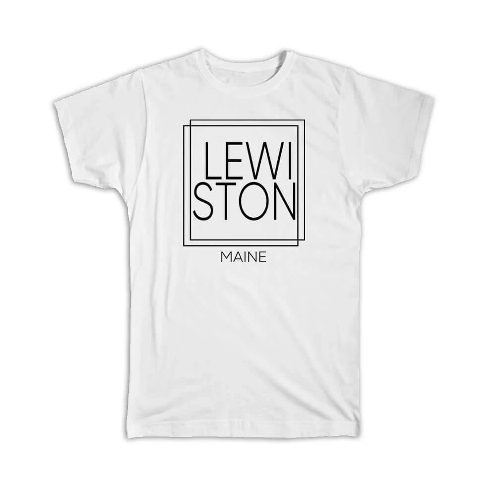 Gift T-Shirt : LEWISTON Maine Square Modern Minimalist Font