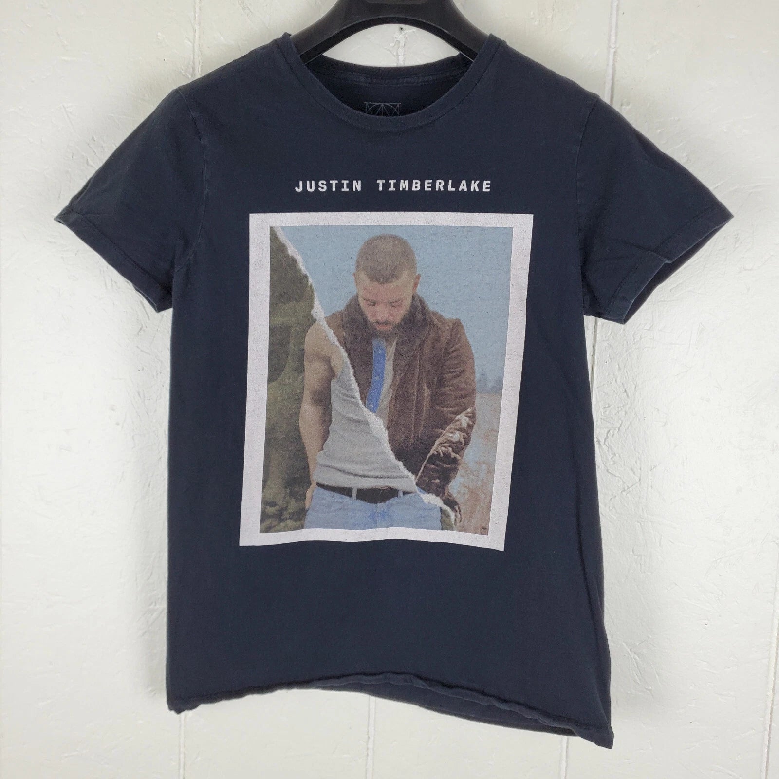 Justin Timberlake Shirt Men's Small Black Graphic Crew Neck Short Sleeve Stretch