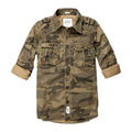 Men's Retro Casual Shirt Cotton Camouflage Slim Work Top Thin Lapel Long Sleeve