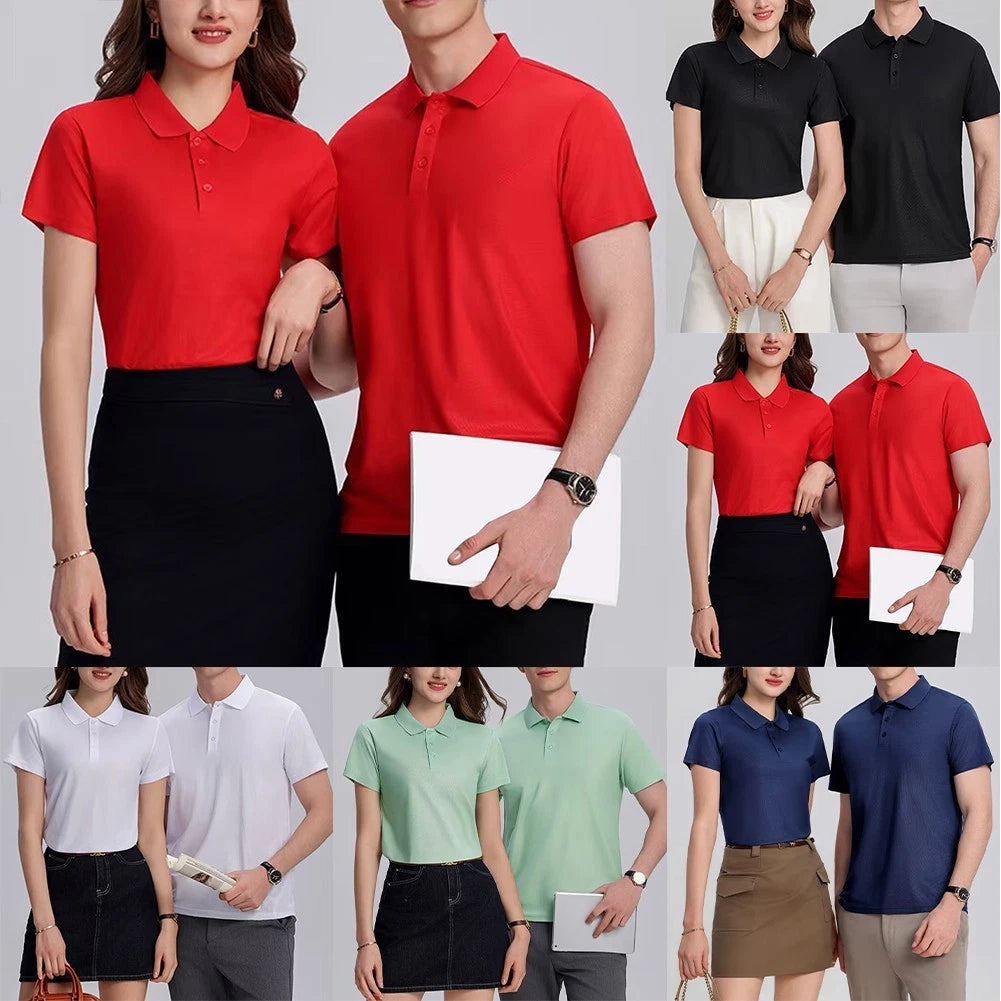 Men Lapel Solid Color Short Sleeve T Shirt Breathable Casual Top for Daily Wear