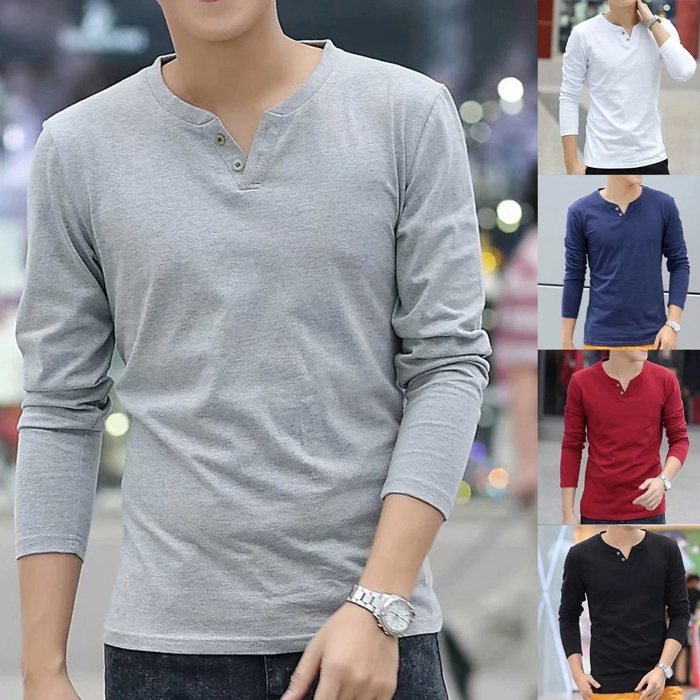 Basic Solid Tee Casual Long Sleeve Top Daily Use T-shirt Spring Autumn Wear