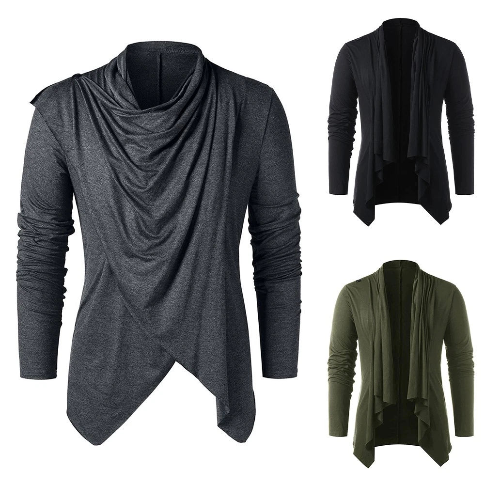 Casual Yet Stylish Men's Asymmetrical Overlap Cardi Top with Shawl Collar