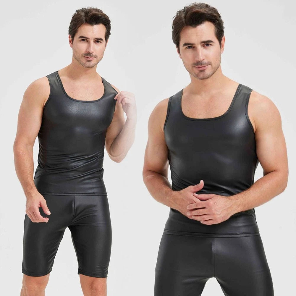 Stylish Sleeveless Faux Leather Vest for Men for Casual and Party Wear