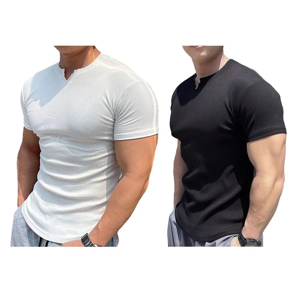 Men V-Neck T-shirt Short Sleeve Style Breathable Material For Daily Casual Wear