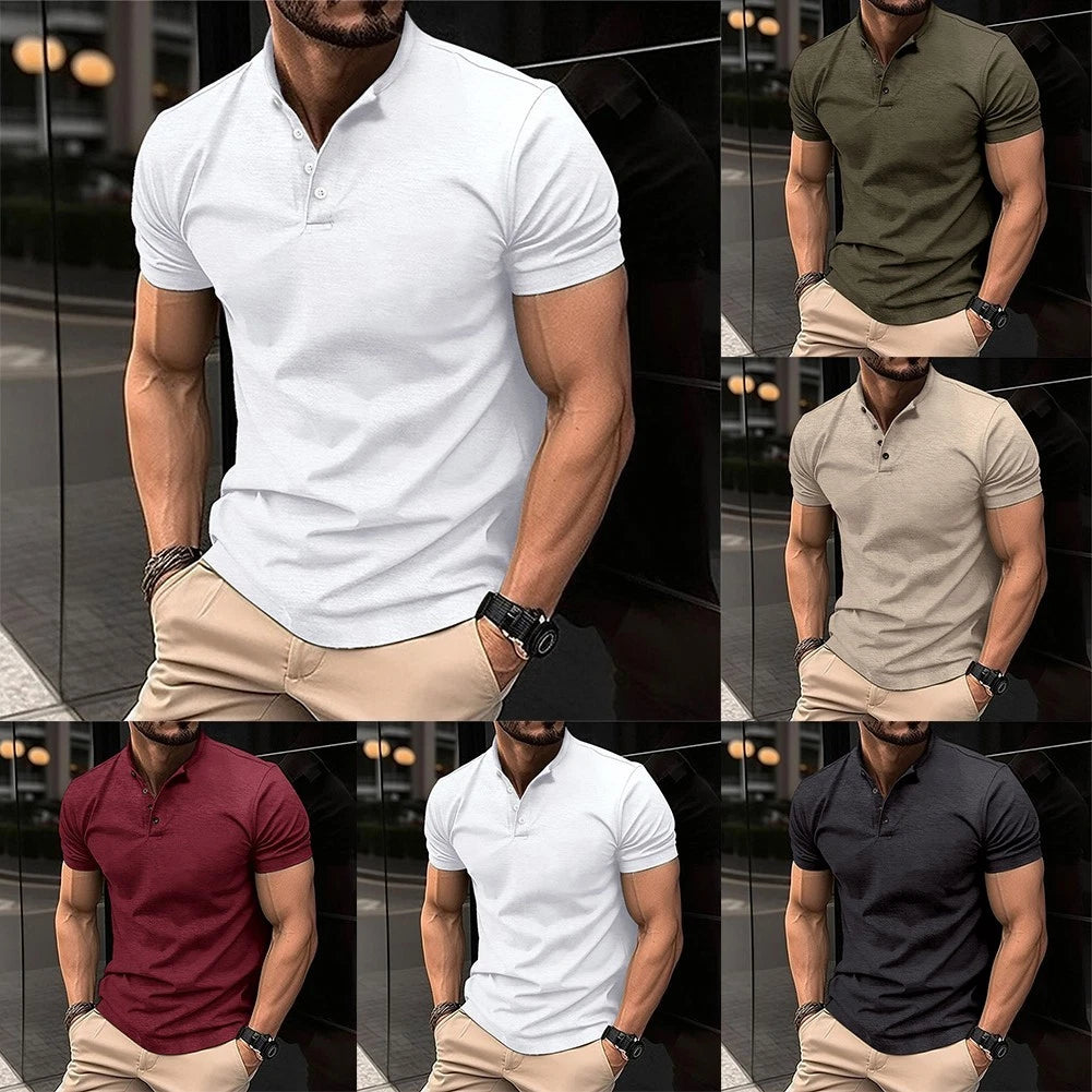 Breathable Fitness T Shirt Stylish Mens Button Collar Shirts for Summer