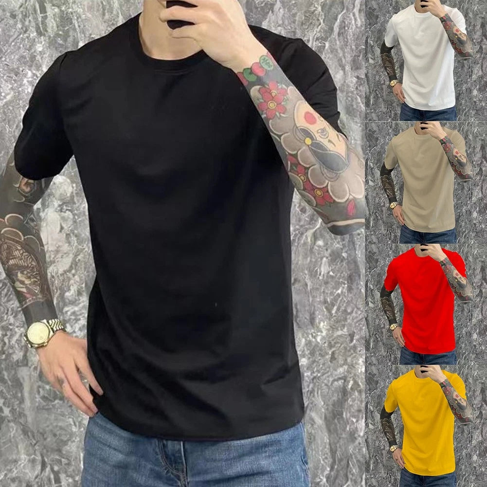 Simple Yet Stylish Men's Solid Color Tee Perfect for Layering or Solo Wear