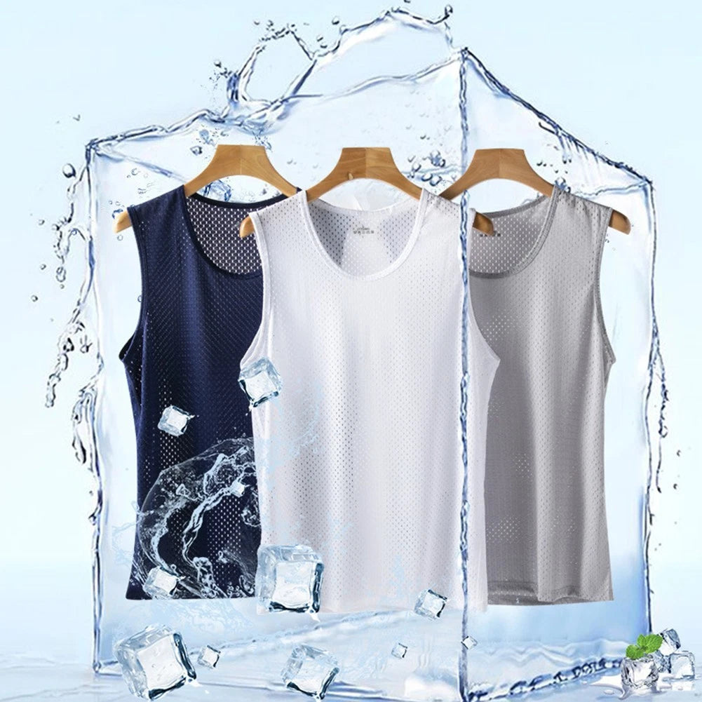 Stylish Sleeveless Sports Fitness T Shirt in Lightweight Ice Silk Mesh