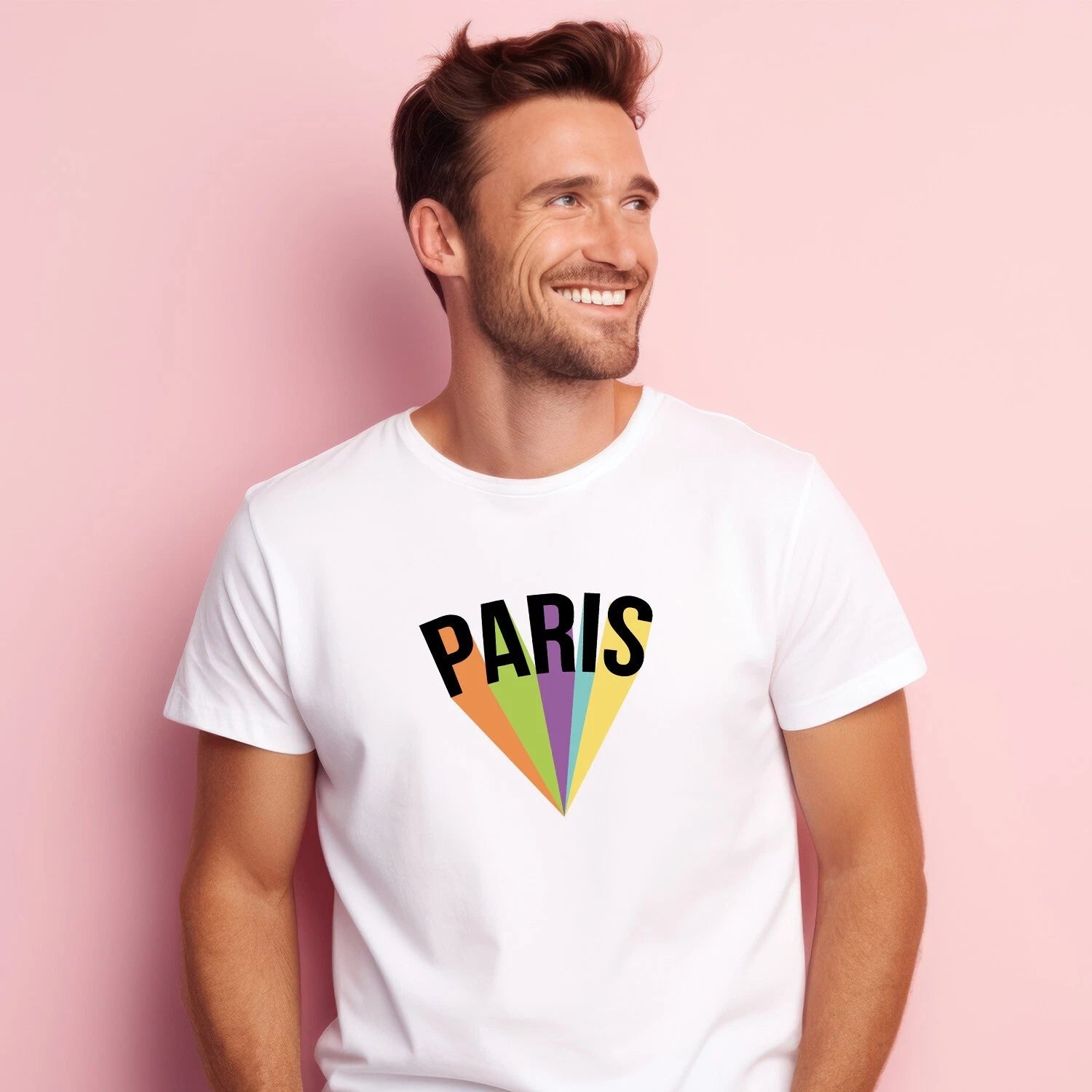 PARIS Coton Color Block Graphic Men's Short Sleeve White T-Shirt