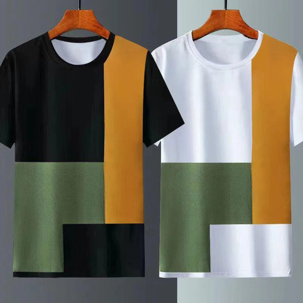 Men's Color Block Short Sleeve T-Shirt Round Neck Loose Fit Casual Daily Wear
