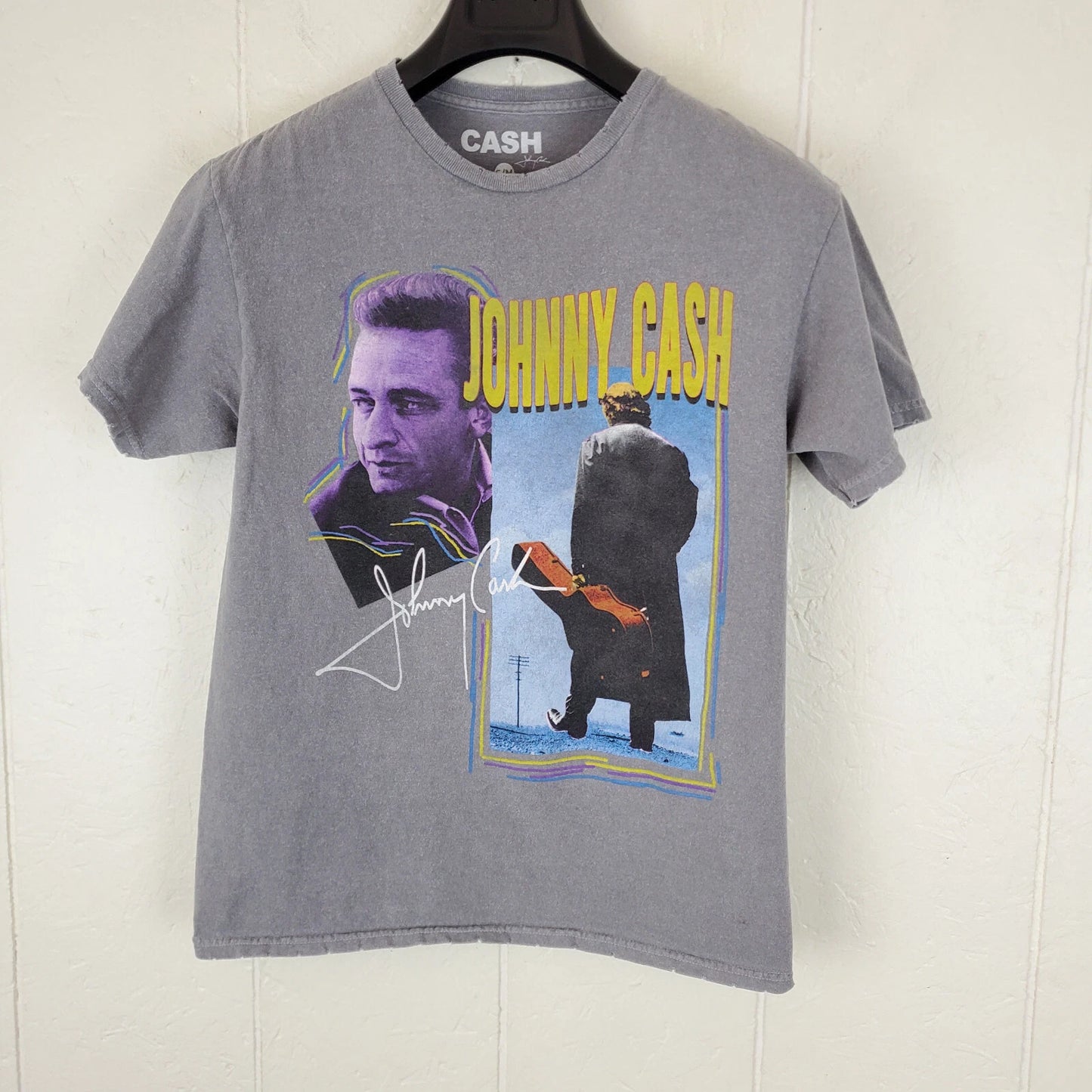 Johnny Cash Shirt Mens Small Gray Graphic Crew Neck Short Sleeve Distressed