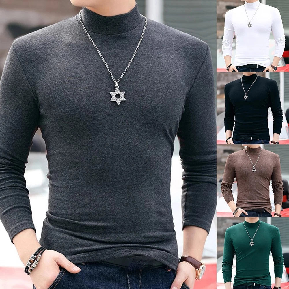Modern Mens Casual Thermal Shirt with Half Turtleneck and Full Sleeves