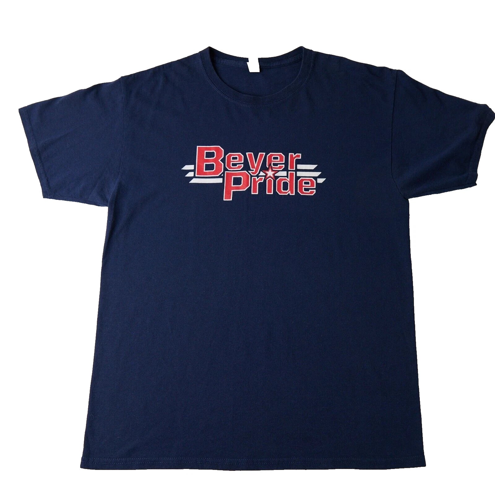 Jerzees Dri-Power T-Shirt Men's Large Navy Graphic Beyer Pride Cotton Crew Neck