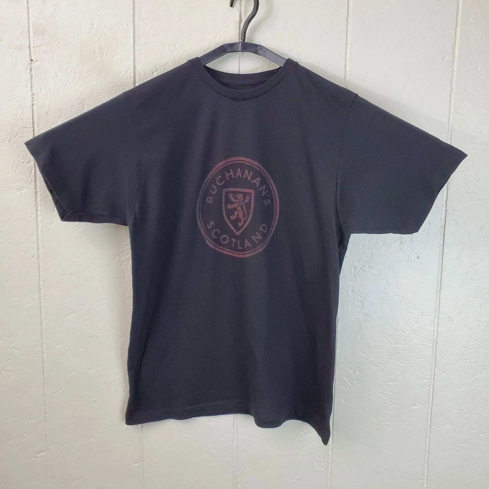 Buchanans Shirt Mens Large Black Crew Neck Short Sleeve Graphic Stretch Pullover