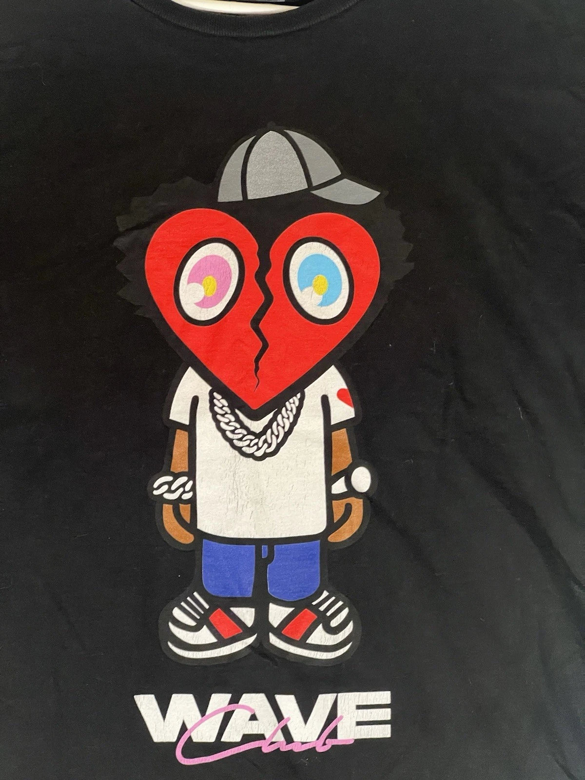 Wave Club Mens XL Black Graphic T Shirt Broken Heart Streetwear Tee