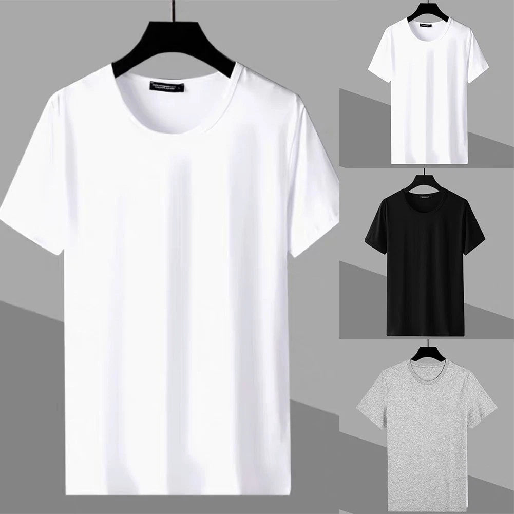 Trendy Solid Color Men's Slim Fit T Shirt with Round Neck and Short Sleeves