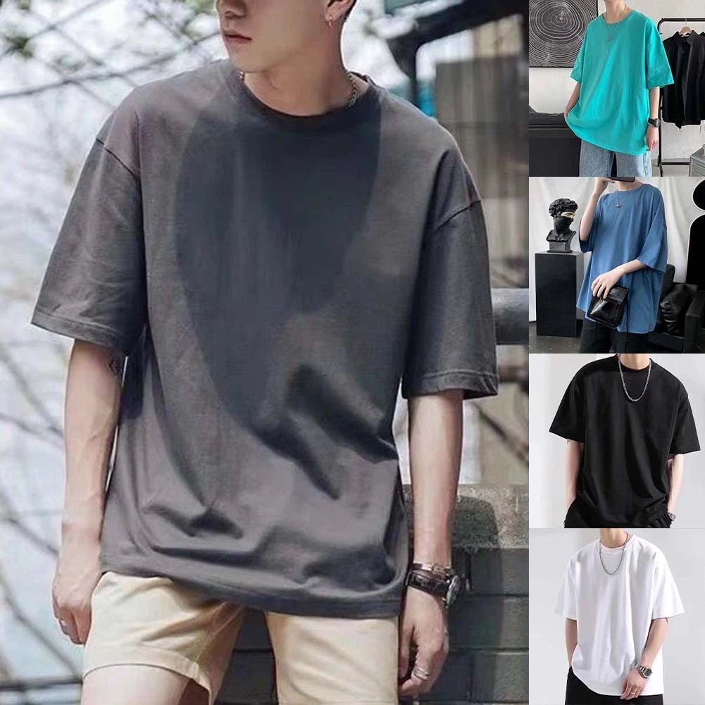 For Daily Wear Men's Oversized Tee Solid Color Shirt Breathable Fabric