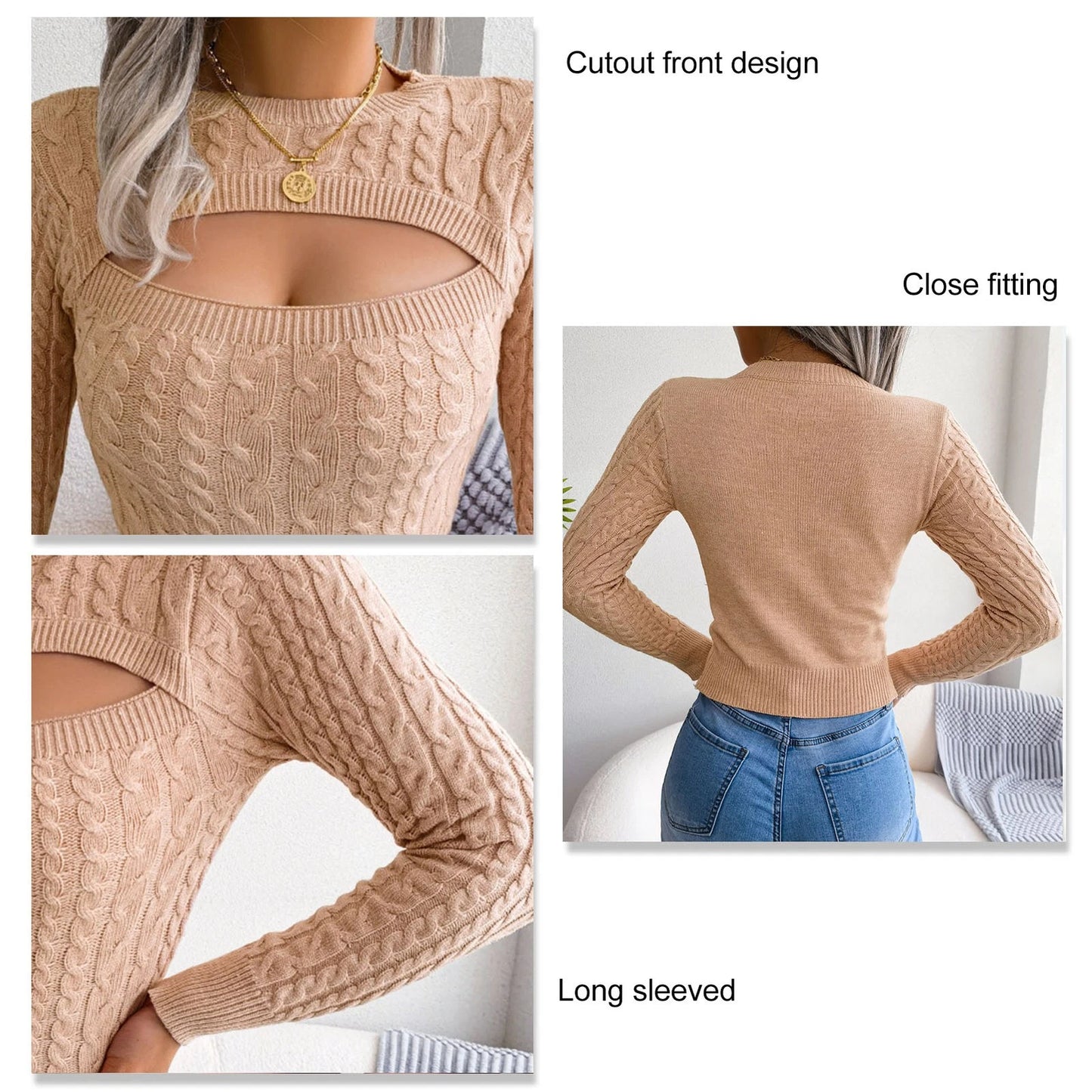 Cutout Front Sweater Elegant Fit For Daily Wear 100% Acrylic Excellent