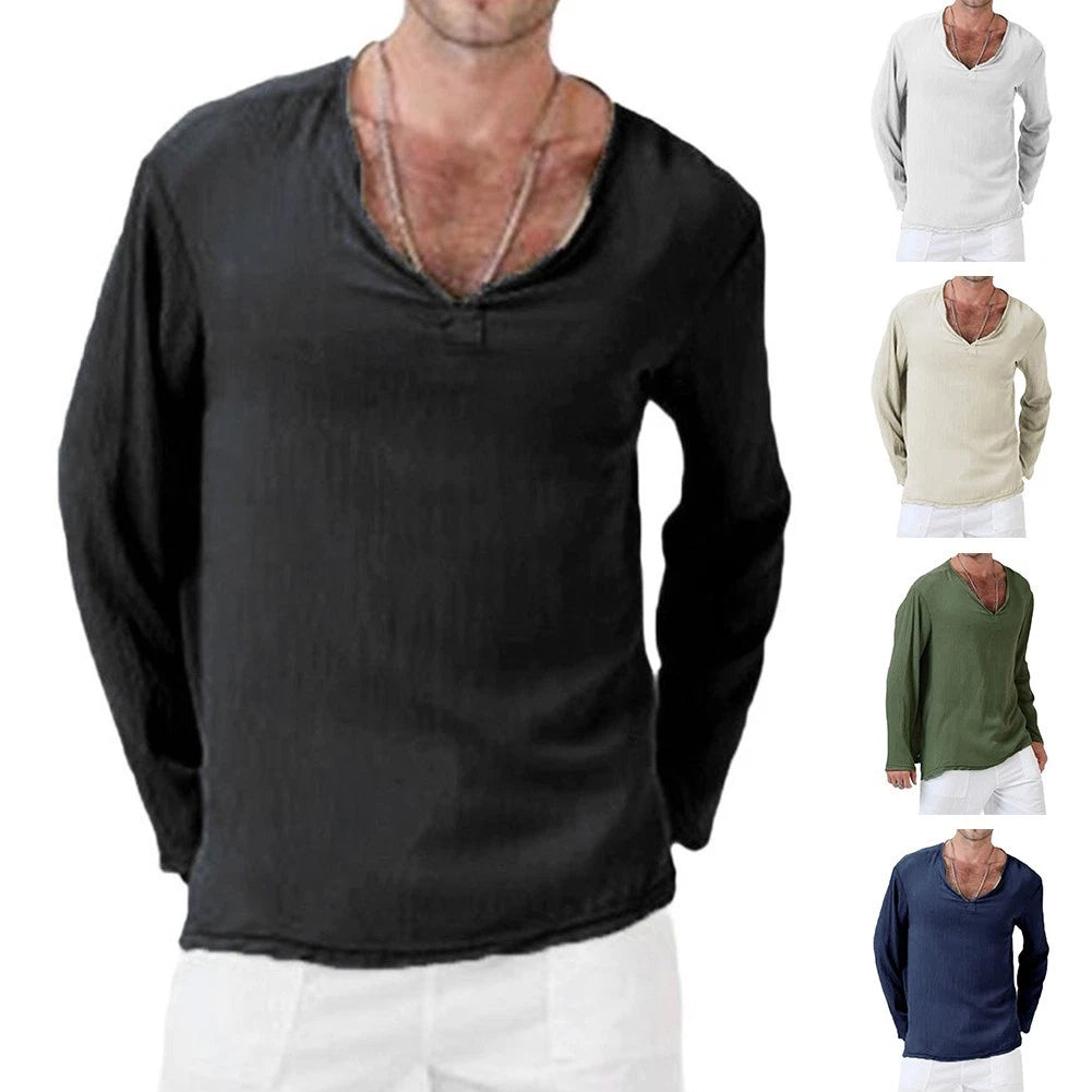 Long Sleeve V-neck Shirts Daily Wear Fashion Retro Style Regular Length