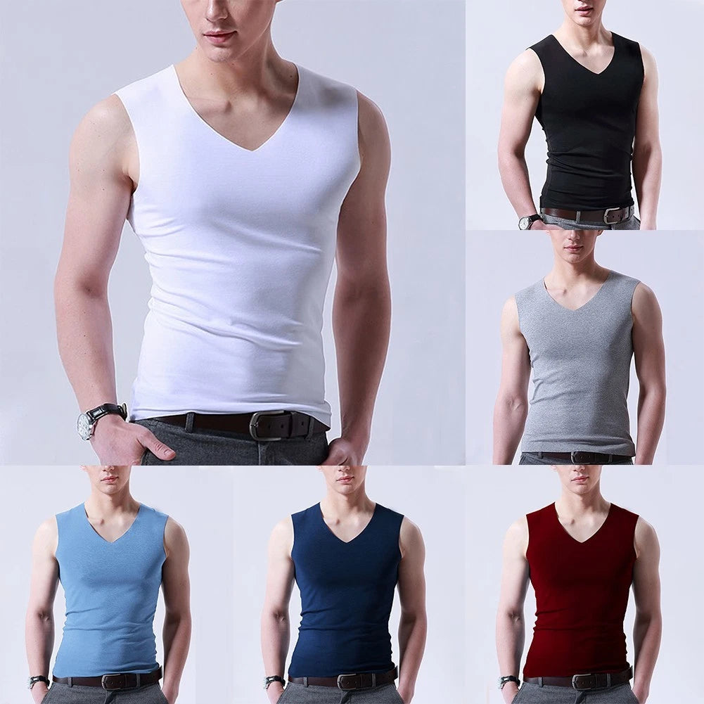 Comfortable and Stylish Men's Sleeveless V Neck Vest Undershirt in Ice Silk