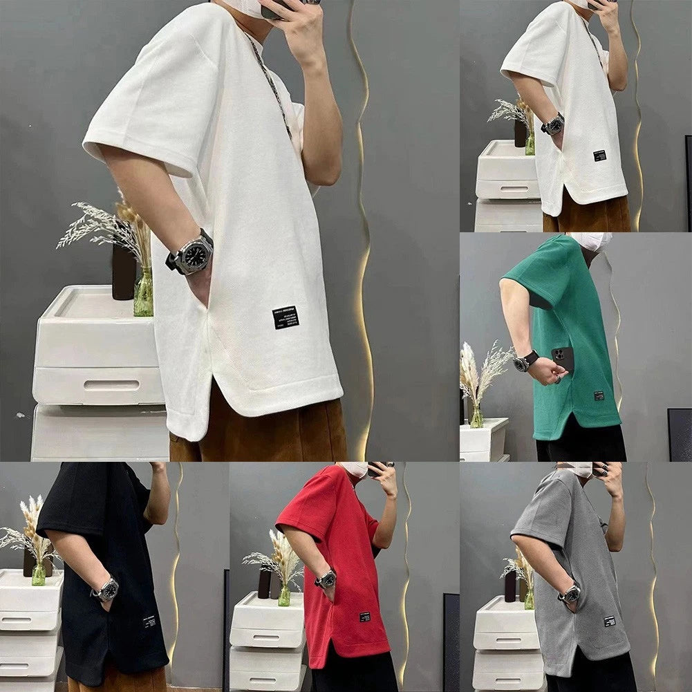 Men's Stylish Loose Fit TShirt with Hidden Pocket Breathable O Neck Tops