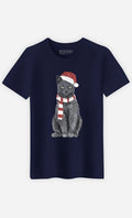 Men's Short Sleeve T-Shirt XMAS CAT Navy Blue