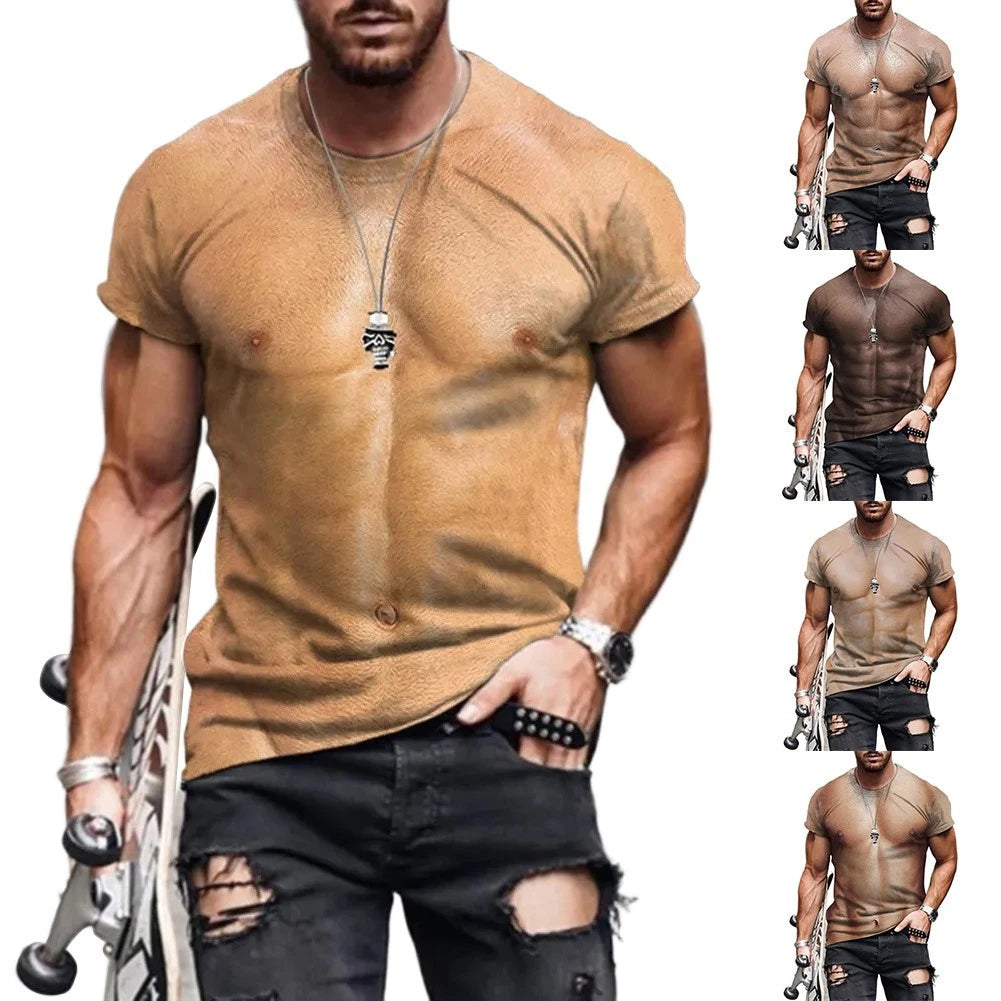 Men Casual TShirt Fake Muscle Print Short Sleeve Fashion Tops for Daily Wear