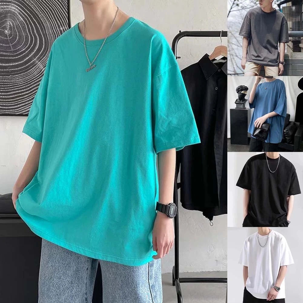 For Daily Wear Men's Oversized Tee Solid Color Shirt Casual Wear Holiday Party
