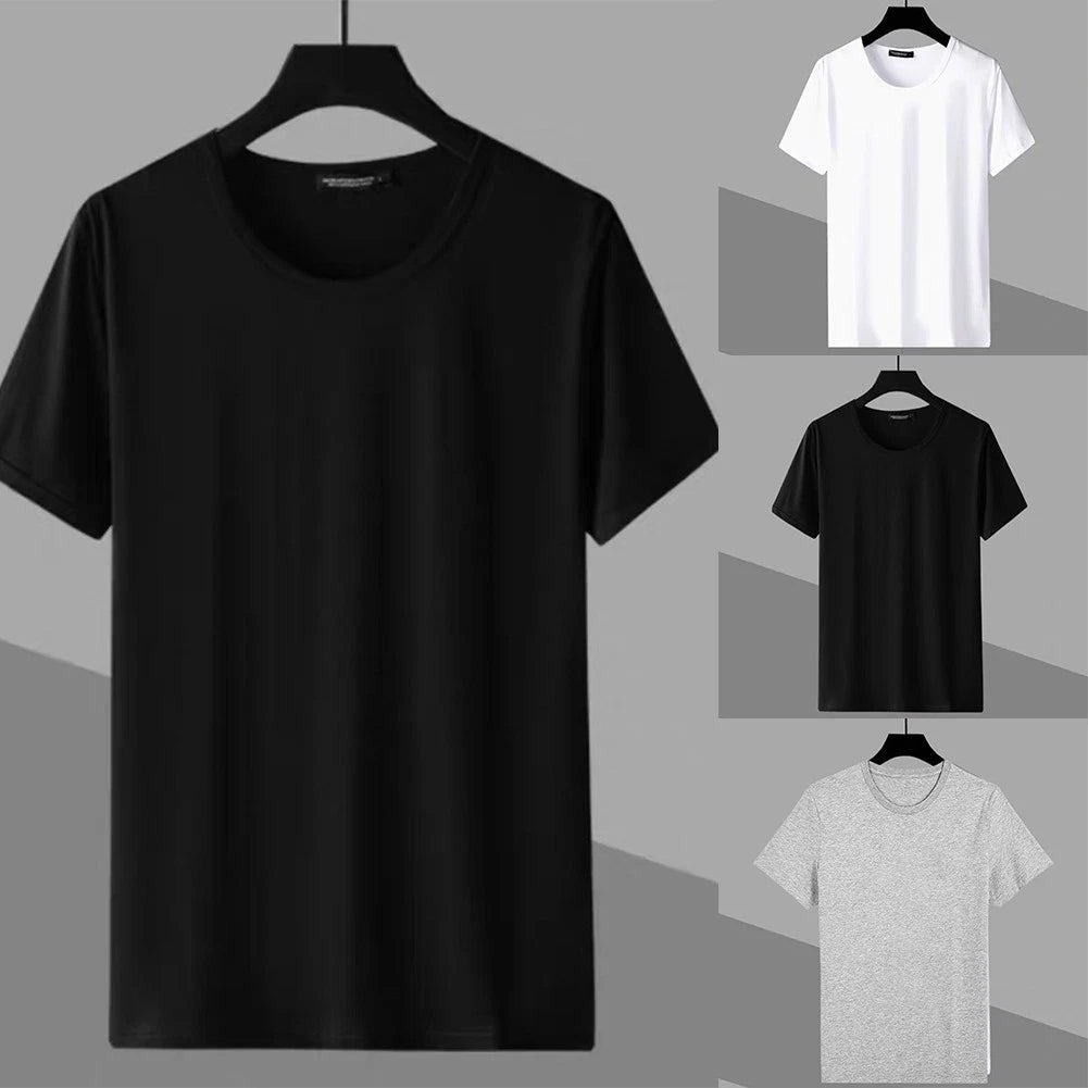 Fashionable Men's Round Neck Solid Short Sleeve Shirt Top (Size M 3XL)