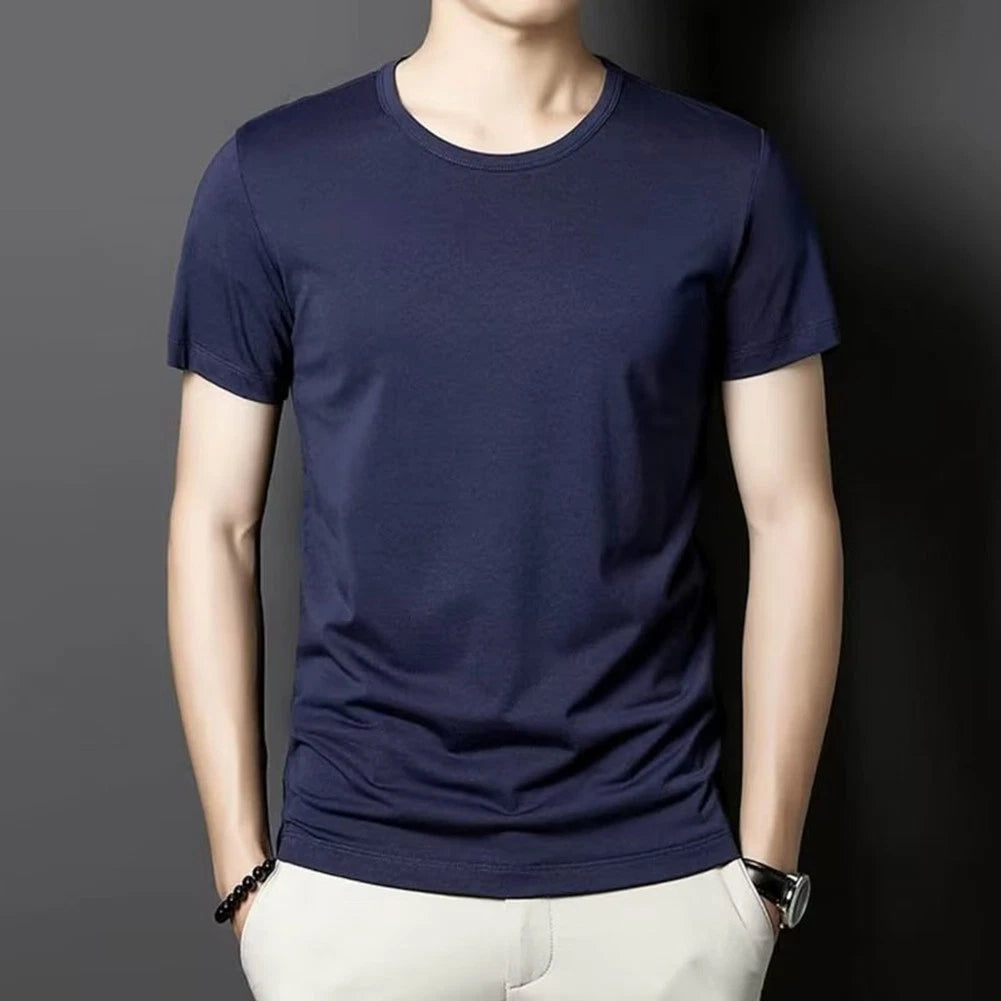 8) Bottoming Trendy Pullover for Men Slim Fit Solid Color Short Sleeve Tee
