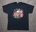 Embroidered Skull Graphic Print Shirt Men L Black Floral Gothic Whimsical Trendy