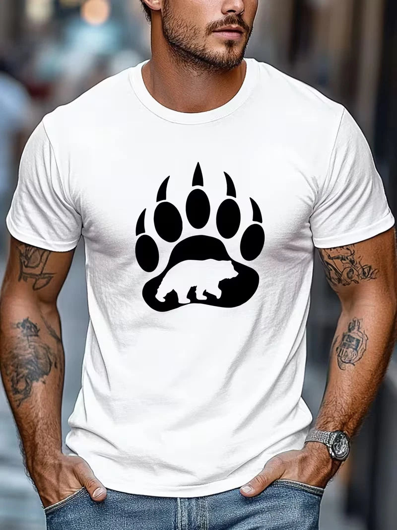 Men's Bear Paw T-Shirt Casual Summer Crew Neck Short Sleeve Graphic Tee Top