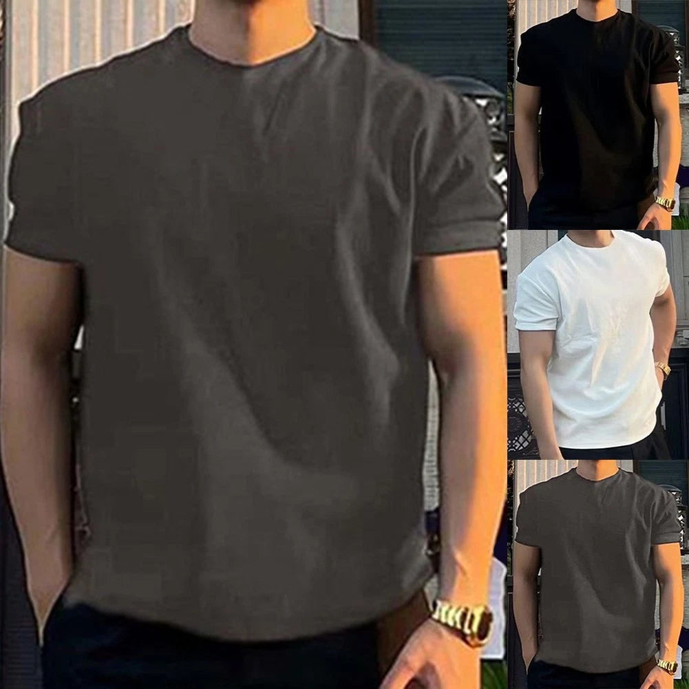 Gym Daily Wear Mens Loose Tee Round Neck Shirt Breathable Fabric Four Seasons