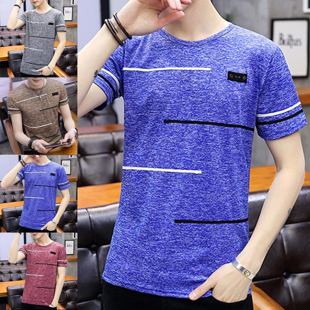 Ice Silk Mens Tees with Stylish Stripes Perfect for Casual Summer Days