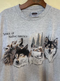 Voice of Native America Wolf Mens Gray T Shirt Size L Y2K