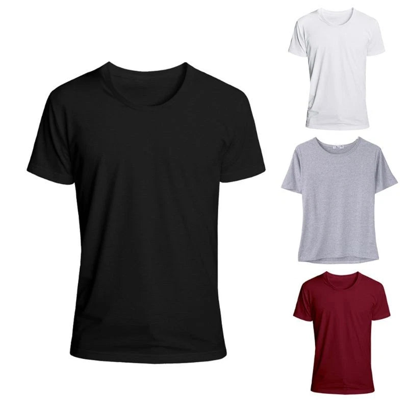 4 Colors Mens Trendy Short Sleeve T-Shirts Classic Basic Solid Color Workout Spo