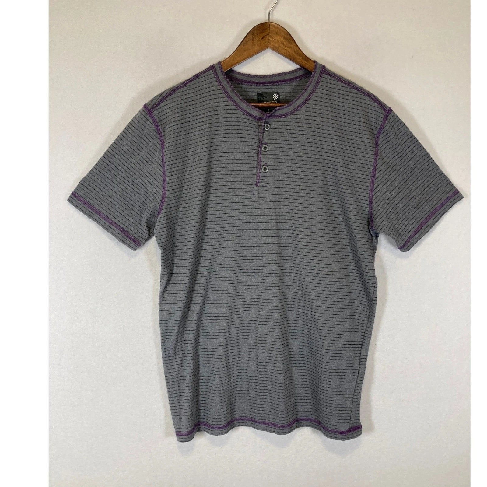 Skater Grunge Modern Culture Men Large Grey Purple Striped Contrast Henley Shirt