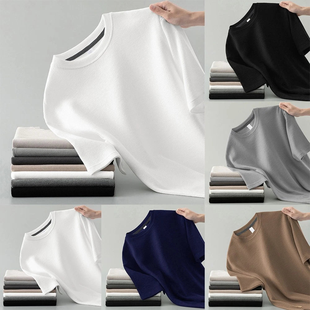 Waffle Patterned Pullover Tee for Men in Stylish Design and Comfort Fit