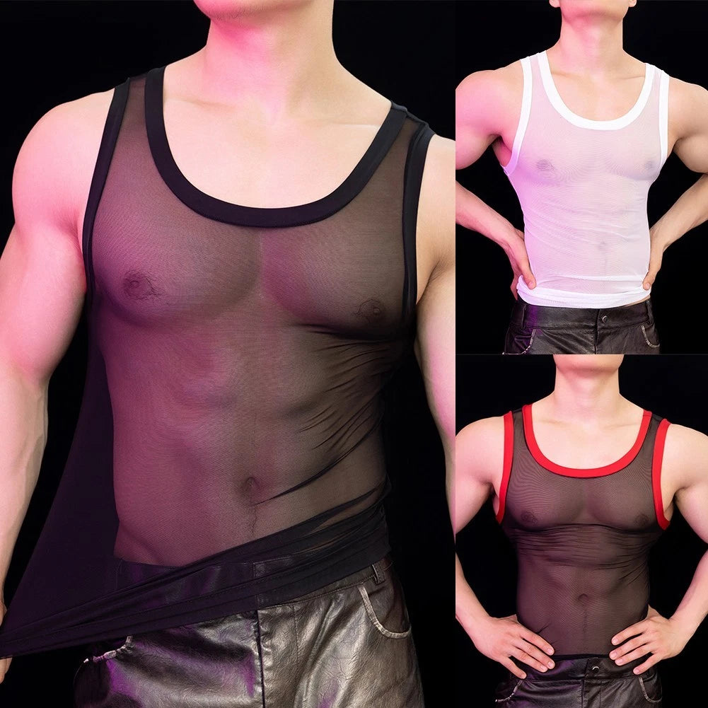 Stylish Mesh Sleeveless Vest for Men Perfect for Nightclubs and Parties