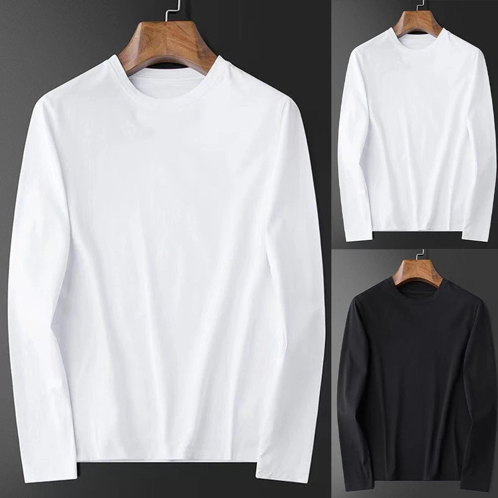Men's Round Neck Long Sleeve T Shirt Solid Casual Pullover for Daily Wear