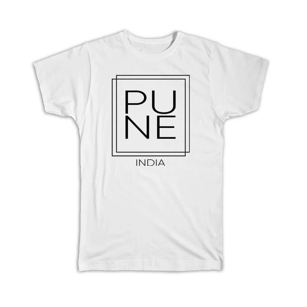 Gift T-Shirt : PUNE India Square Modern Minimalist Font