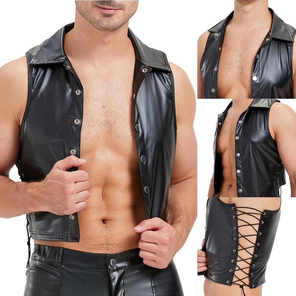 Fashionable Sleeveless Tank Tops for Men with Stand Collar and Side Tie Detail